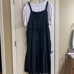Black Jumper Tiered Dress with White Blouse